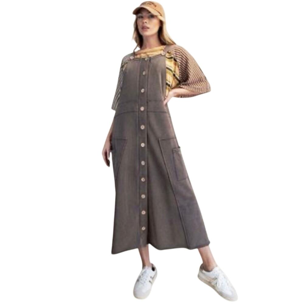 NWT EASEL Women’s Knit Boho Overall Jumper Midi Dress Ash Enzyme Wash